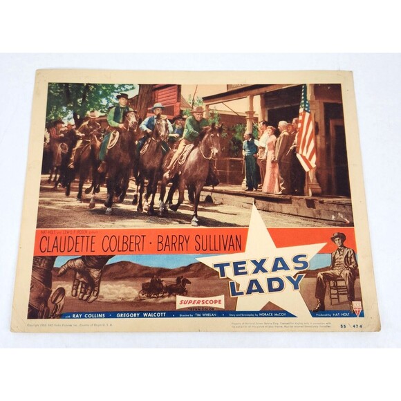Texas Lady 1955 Lobby Card Movie Poster Claudette Colbert Barry Sullivan Western - Picture 1 of 7
